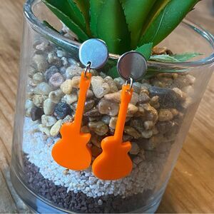 Orange Guitar Earrings Rock 'n Roll